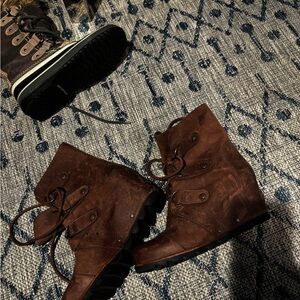 Sorel Wedge brown leather Lace-Up Ankle Boots